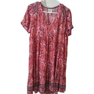 Knox Rose Womens Baby Doll Dress Size Small Floral Rose Pink Peasant Cottagecore